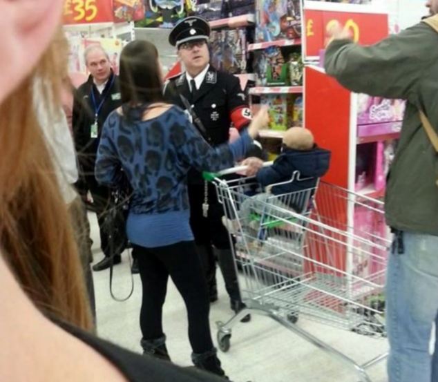 Outrage: In October Mr Dutton was thrown out of his local branch of Asda in Cambridge after horrified shoppers took offence at his Nazi-SS uniform