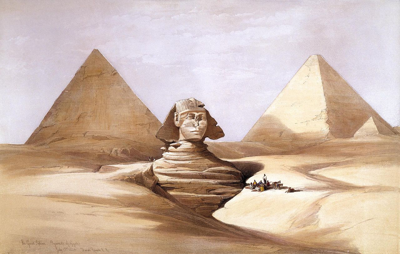 1280px-The_Great_Sphinx,_Pyramids_of_Gizeh-1839)_by_David_Roberts,_RA